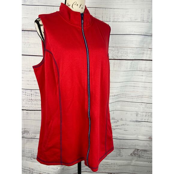 Quacker Factory Vest Womens L French Terry Rhinestone Zip Front Red Mock Neck - Picture 3 of 12